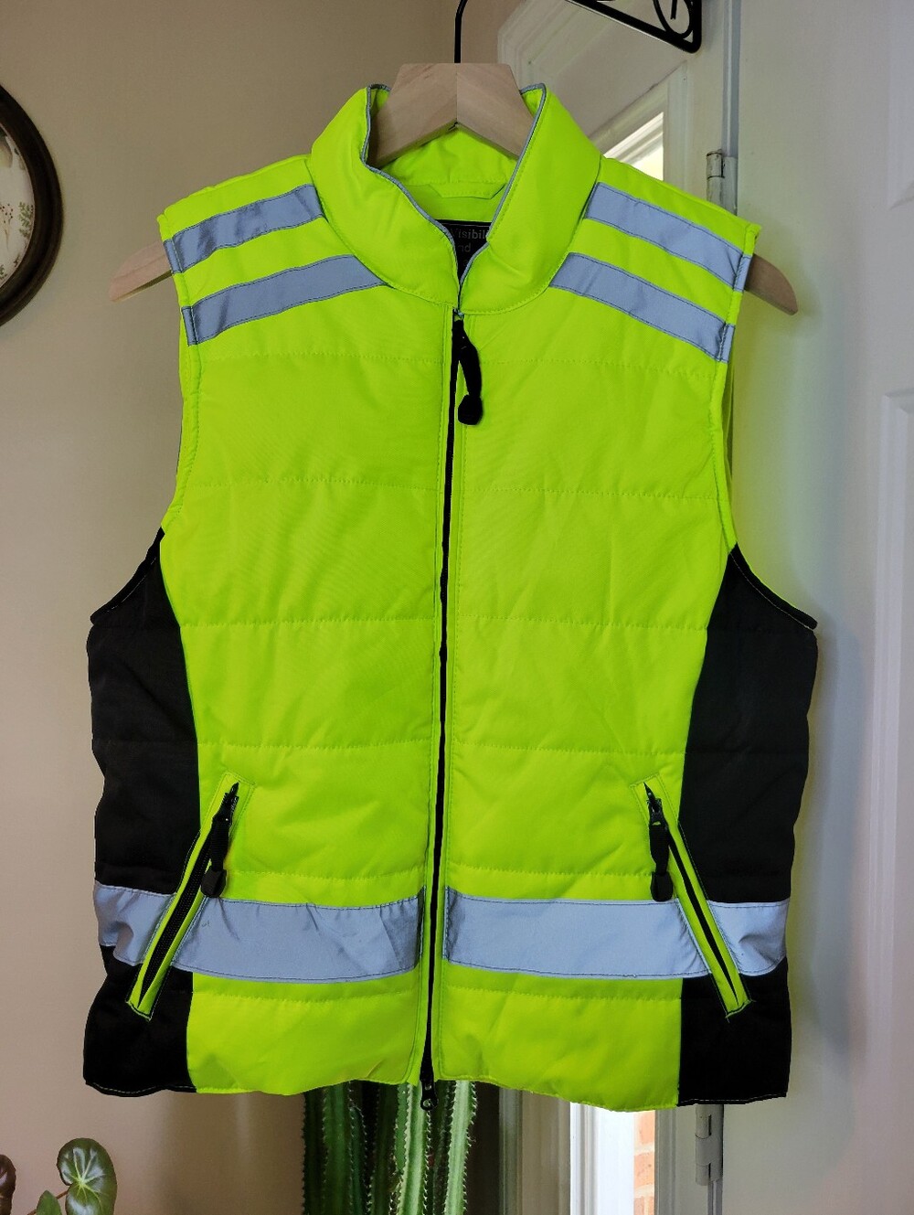 High Visibility Yellow Bodywarmer Reflective Puffer Vest, Size Mens Large